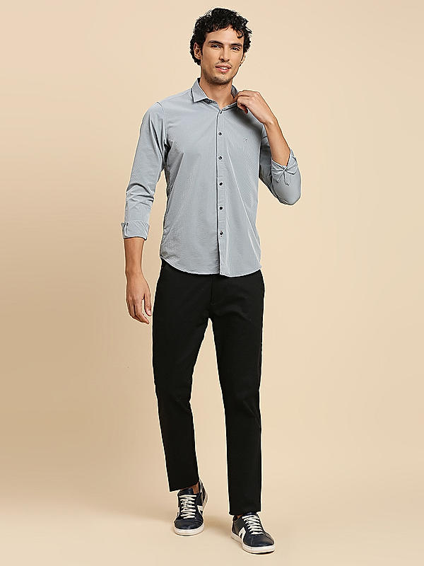 Men Slim Fit Grey Striped SHIRTS