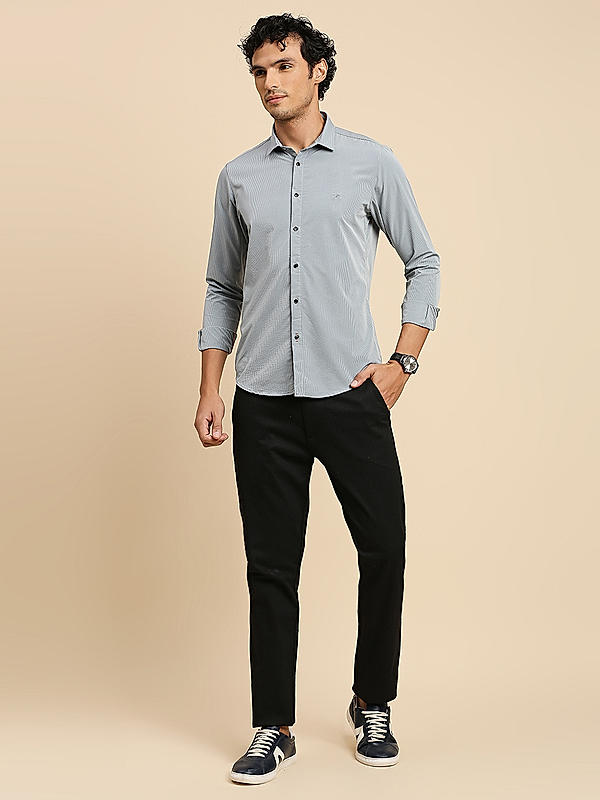 Men Slim Fit Grey Striped SHIRTS