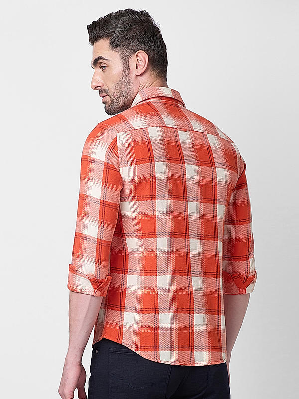 Men Slim Fit Orange Checks SHIRTS