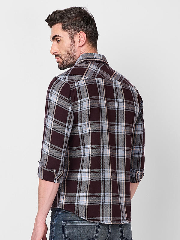 Men Slim Fit Wine Checks SHIRTS