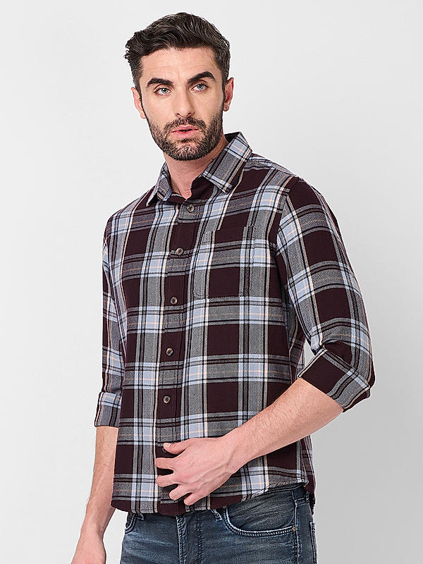 Men Slim Fit Wine Checks SHIRTS