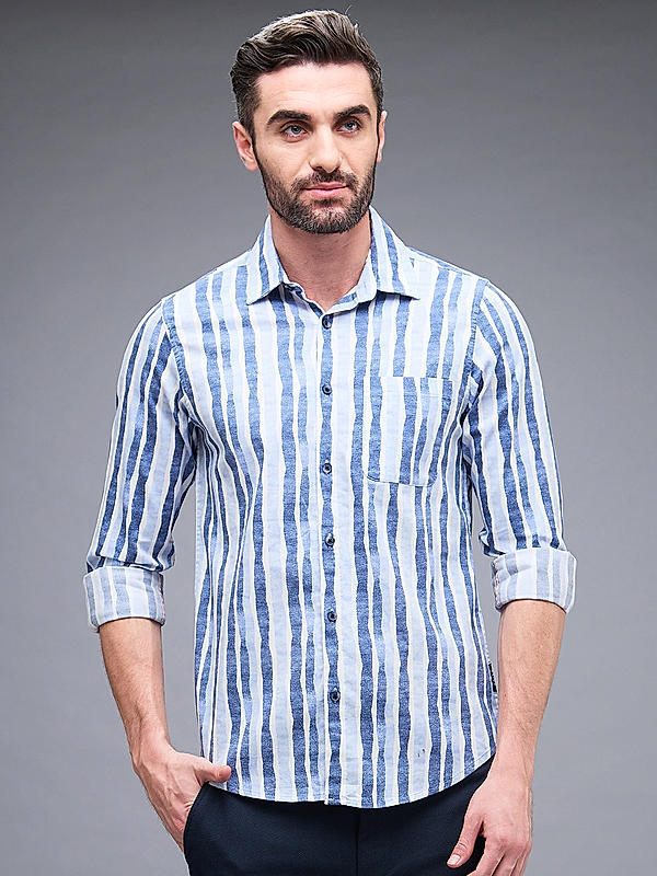 Men Slim Fit Navy Printed SHIRTS