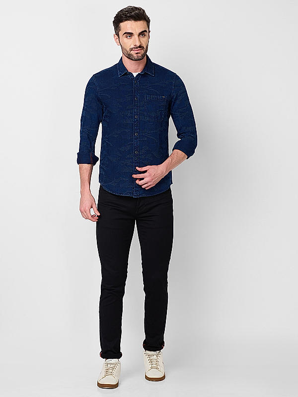 Men Slim Fit Dark Blue Solid SHIRTS