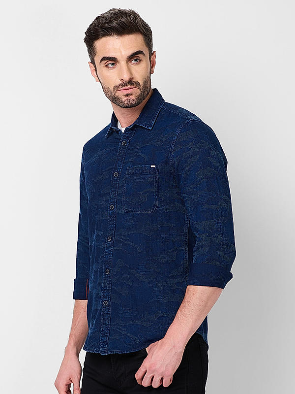 Men Slim Fit Dark Blue Solid SHIRTS