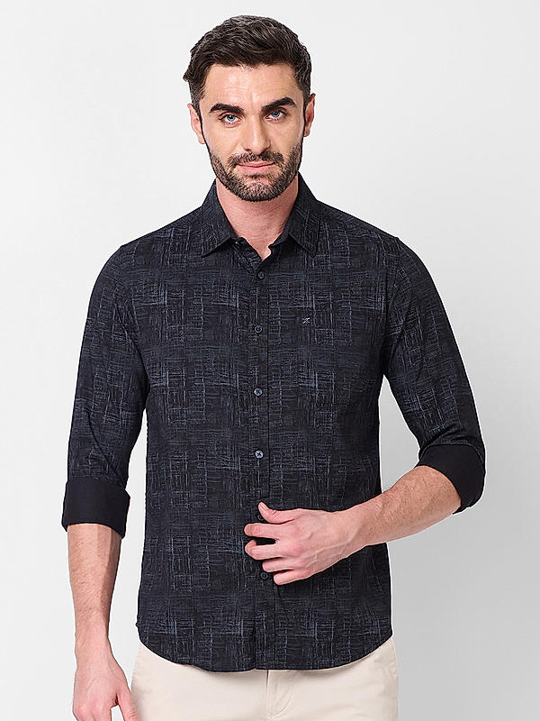 Men Slim Fit Black Printed SHIRTS