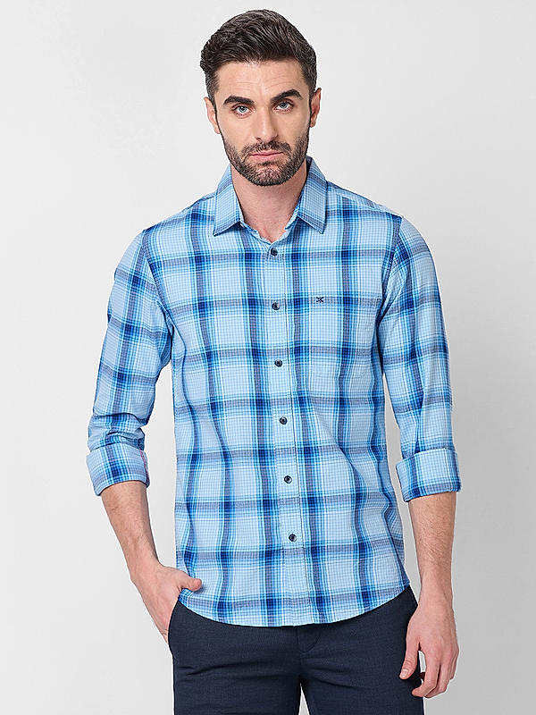 Men Slim Fit Sky Blue Checks SHIRTS