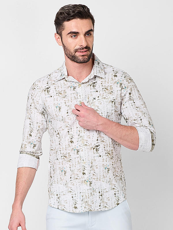 Men Slim Fit White Printed SHIRTS