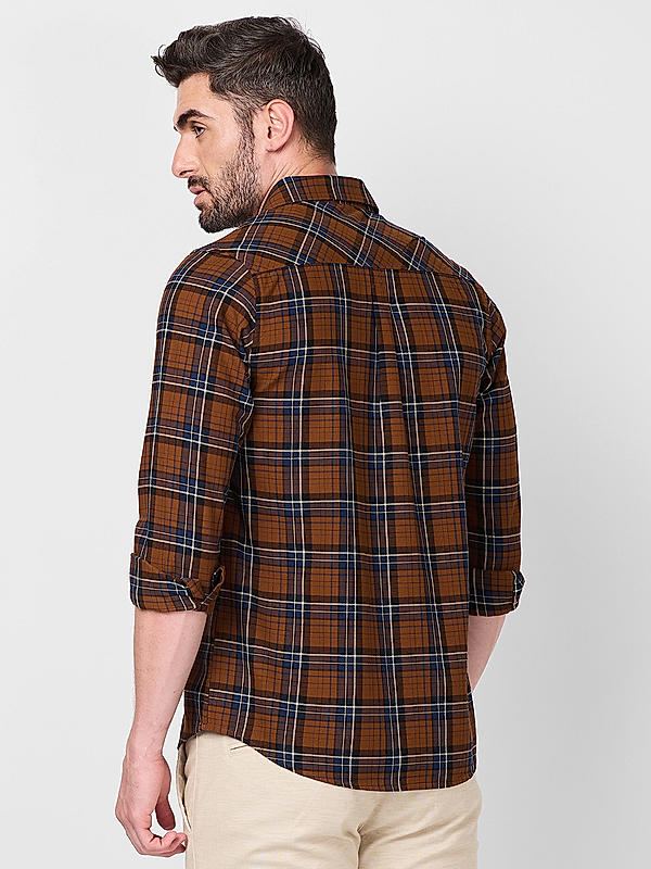 Men Slim Fit Brown Checks SHIRTS