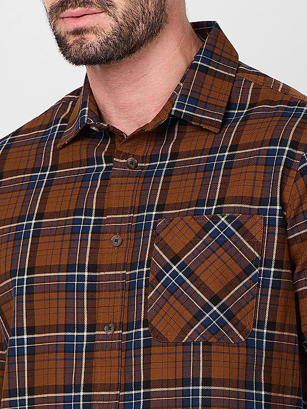 Men Slim Fit Brown Checks SHIRTS