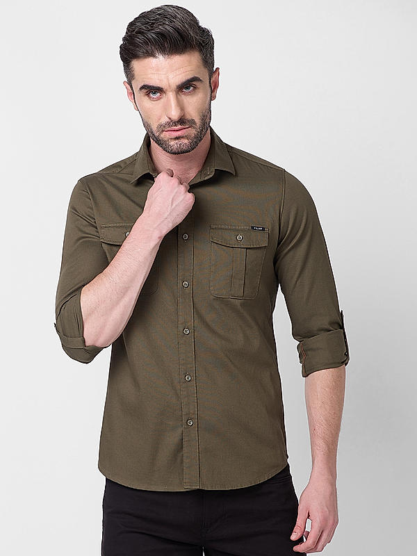 Men Slim Fit Green Solid SHIRTS