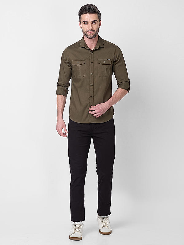 Men Slim Fit Green Solid SHIRTS