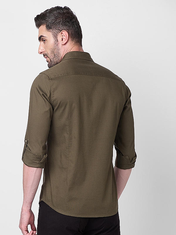 Men Slim Fit Green Solid SHIRTS