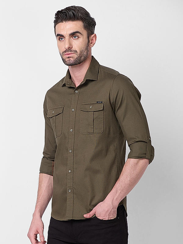 Men Slim Fit Green Solid SHIRTS