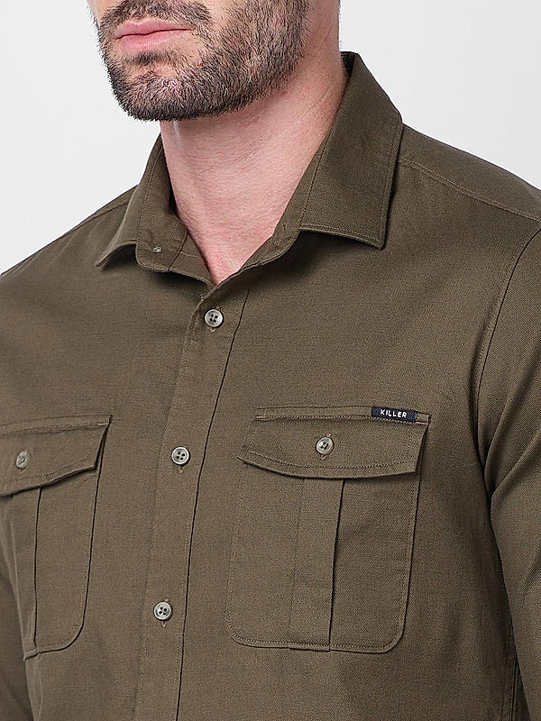 Men Slim Fit Green Solid SHIRTS