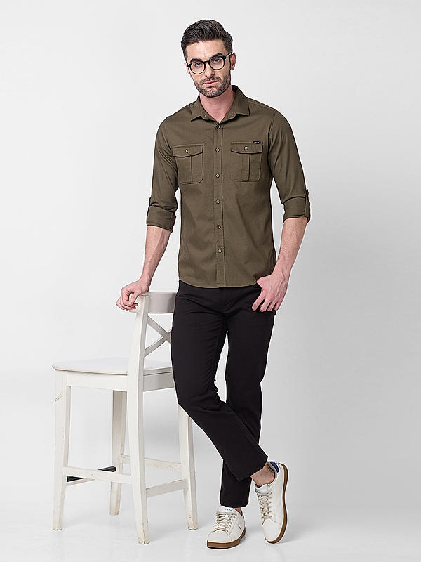 Men Slim Fit Green Solid SHIRTS