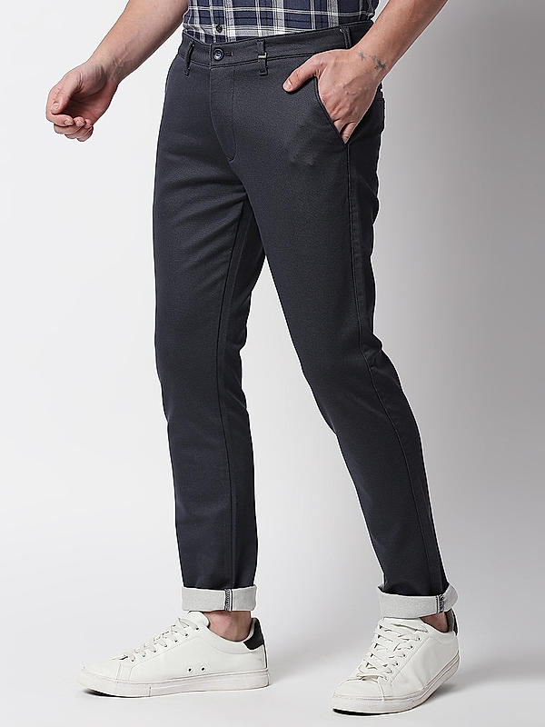 Men Slim Fit Navy Solid Trousers