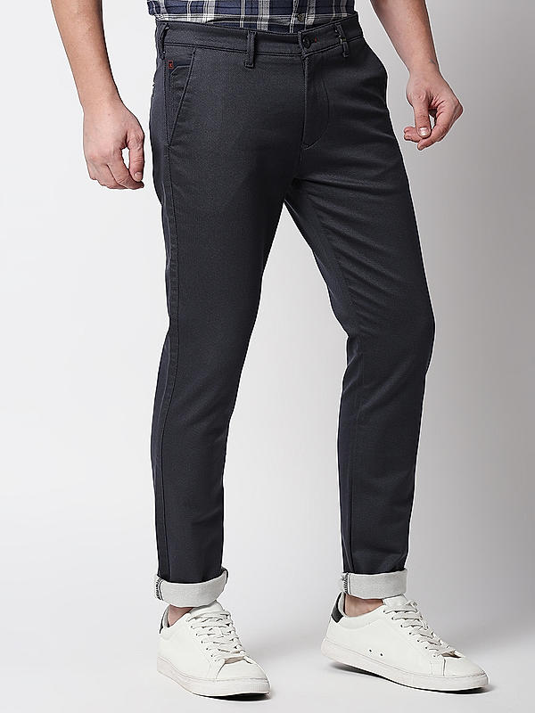 Men Slim Fit Navy Solid Trousers