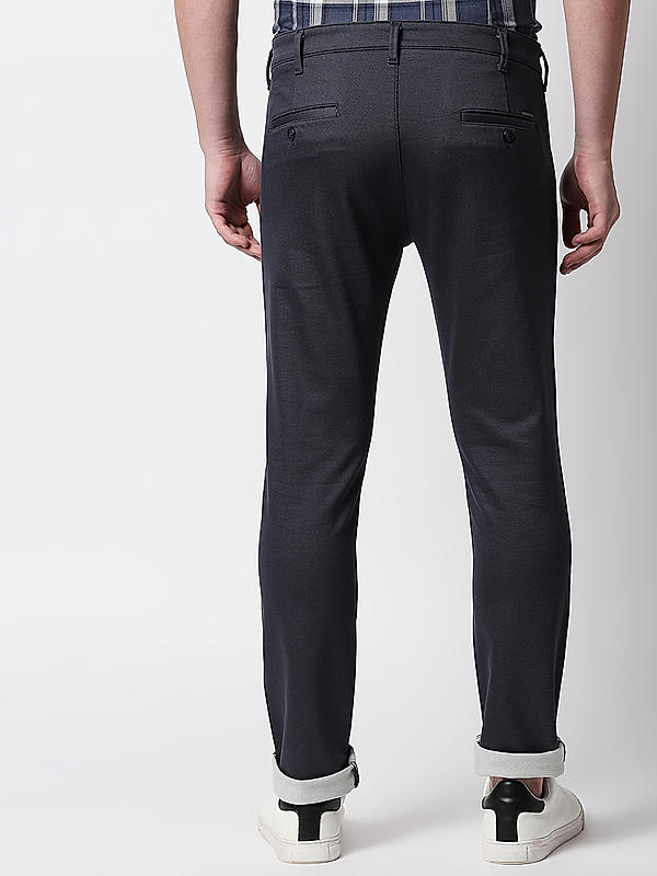 Men Slim Fit Navy Solid Trousers