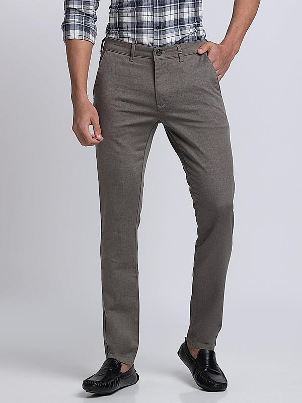 Men Slim Fit Grey Solid Trousers