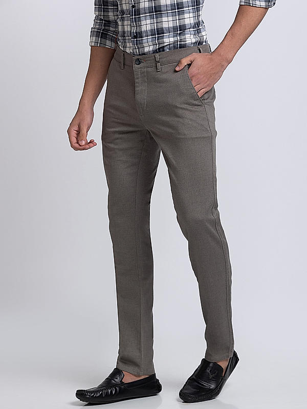 Men Slim Fit Grey Solid Trousers