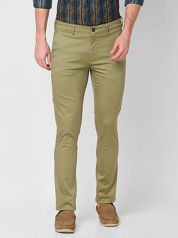 Men Slim Fit Light Green Solid Trousers