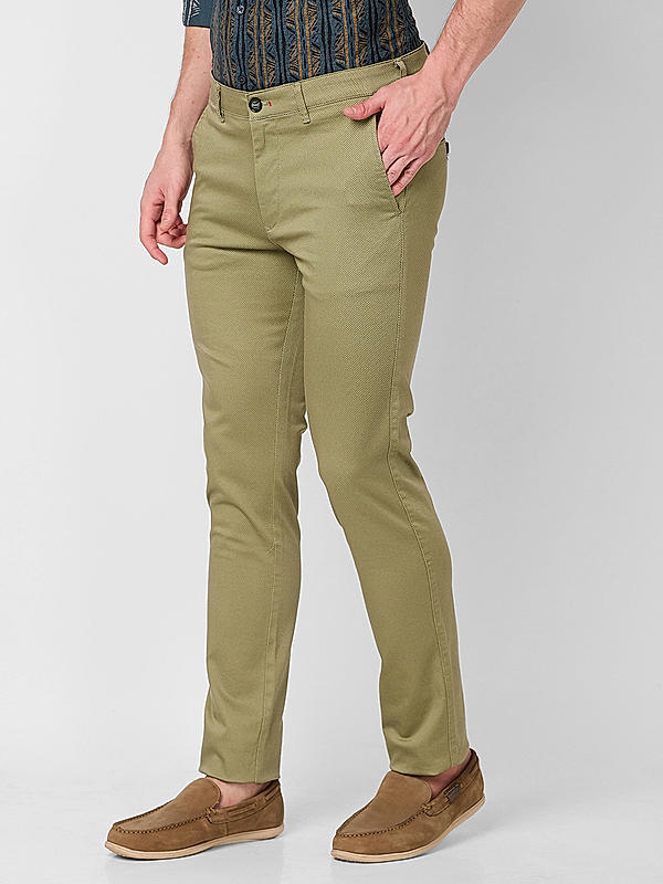 Men Slim Fit Light Green Solid Trousers