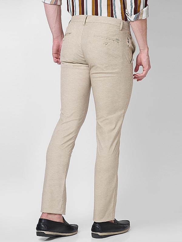 Men Slim Fit Khaki Solid Trousers