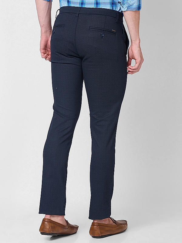 Men Slim Fit Navy Solid Trousers