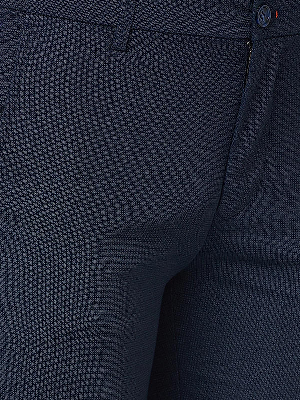 Men Slim Fit Navy Solid Trousers