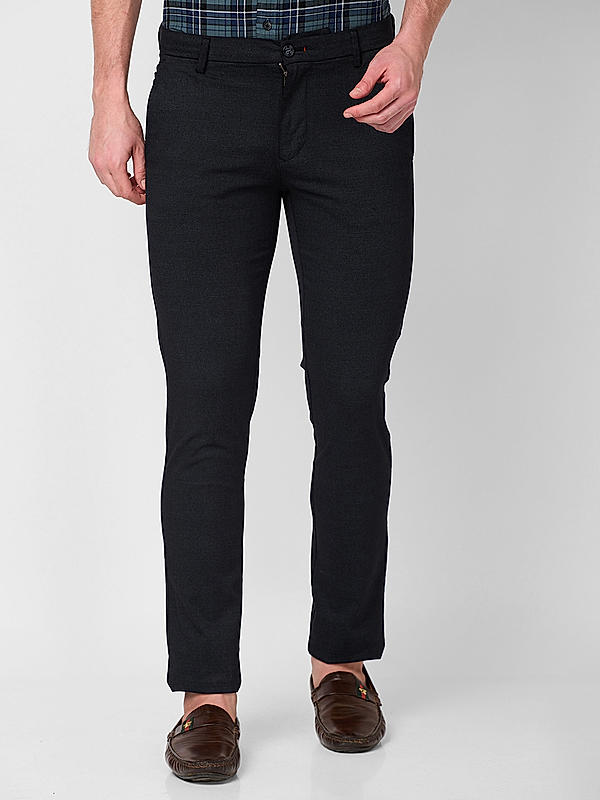 Men Slim Fit Black Solid Trousers