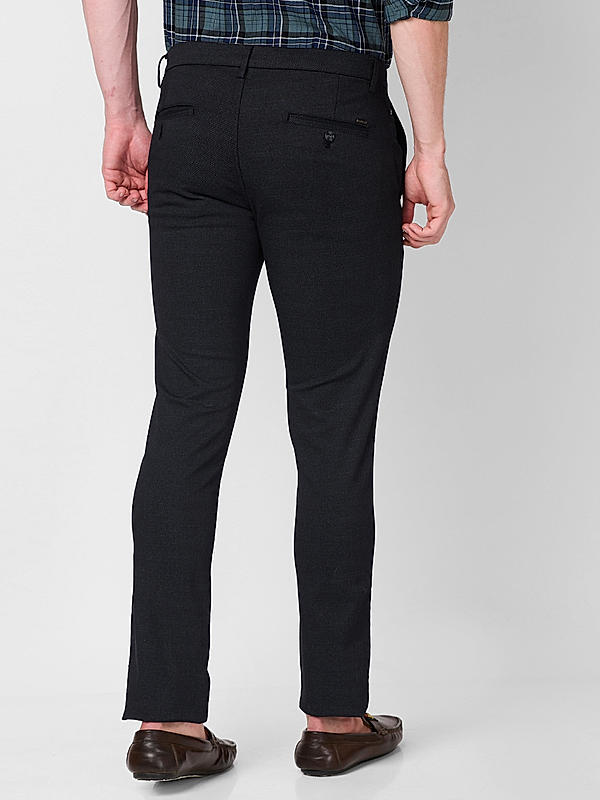 Men Slim Fit Black Solid Trousers