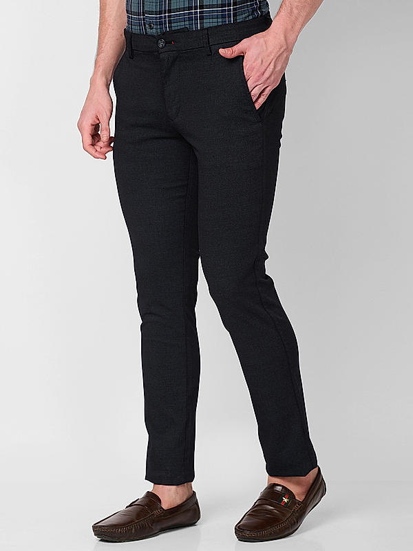 Men Slim Fit Black Solid Trousers