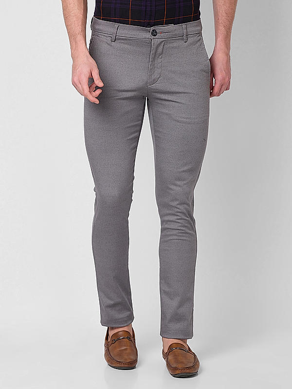 Men Slim Fit Grey Solid Trousers