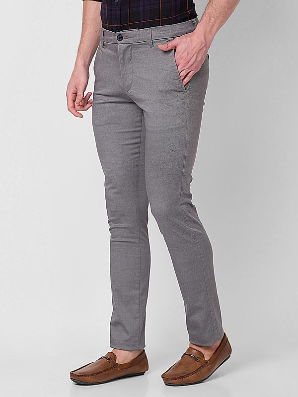 Men Slim Fit Grey Solid Trousers