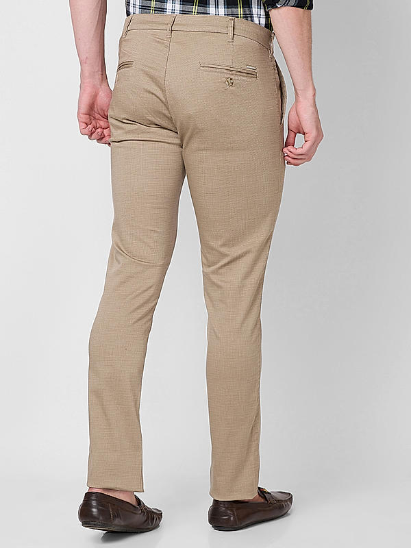 Men Slim Fit Khaki Solid Trousers