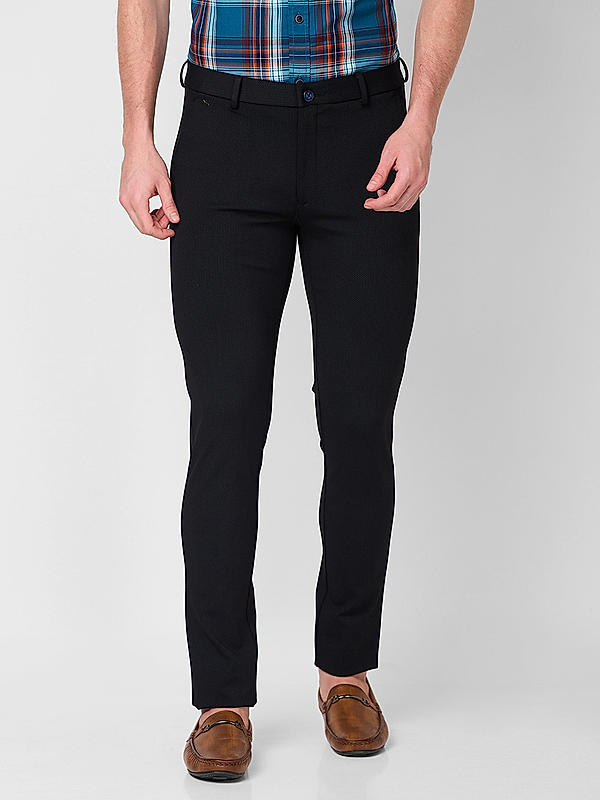 Men Slim Fit Navy Solid Trousers