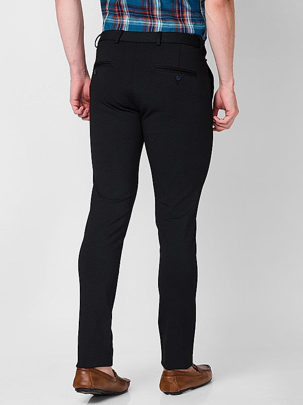 Men Slim Fit Navy Solid Trousers