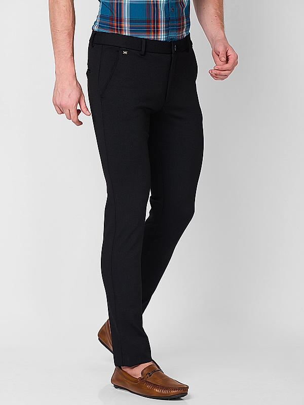 Men Slim Fit Navy Solid Trousers