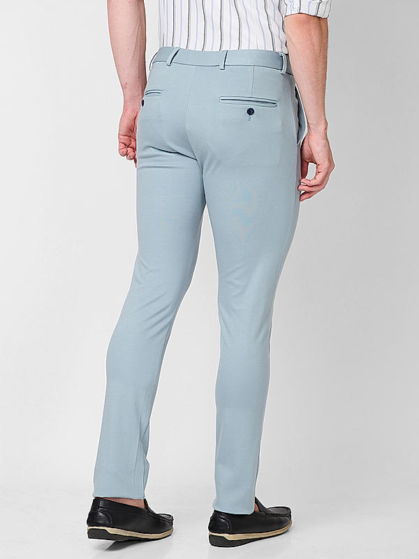 Men Slim Fit Lt.Blue Solid Trousers