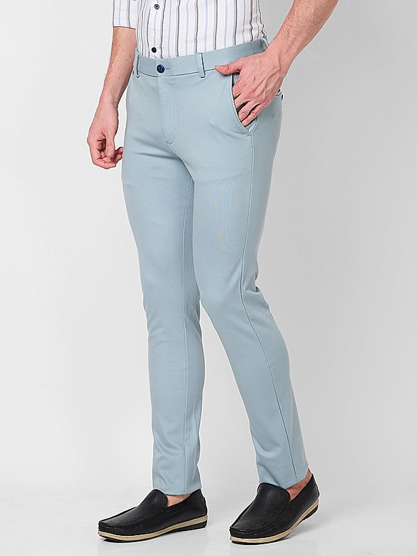 Men Slim Fit Lt.Blue Solid Trousers