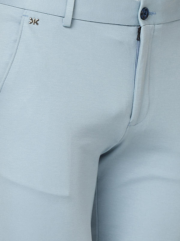 Men Slim Fit Lt.Blue Solid Trousers