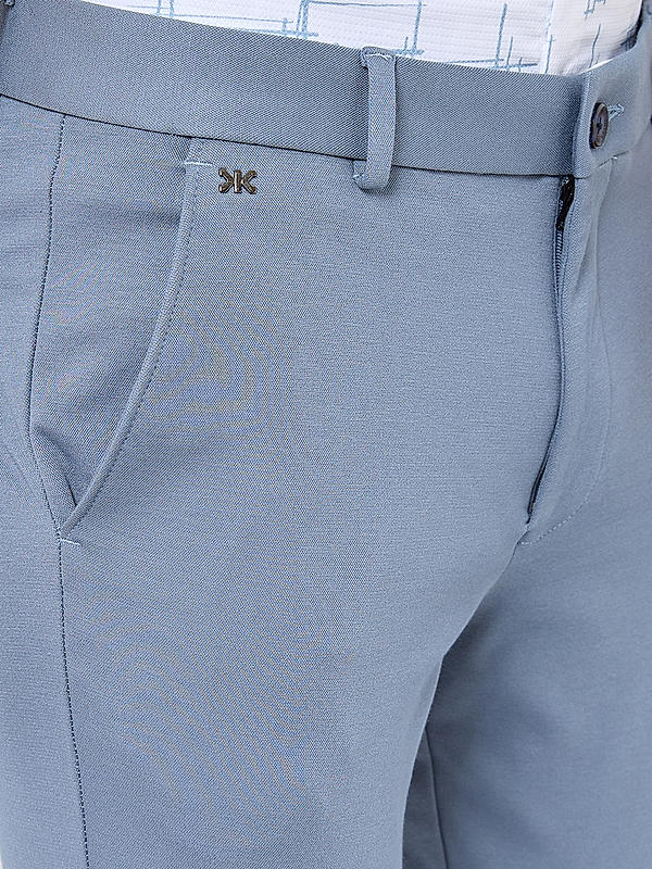 Men Slim Fit Sky Blue Solid Trousers