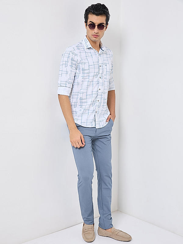 Men Slim Fit Sky Blue Solid Trousers