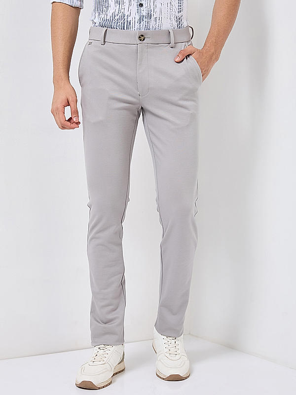 Men Slim Fit Grey Solid Trousers