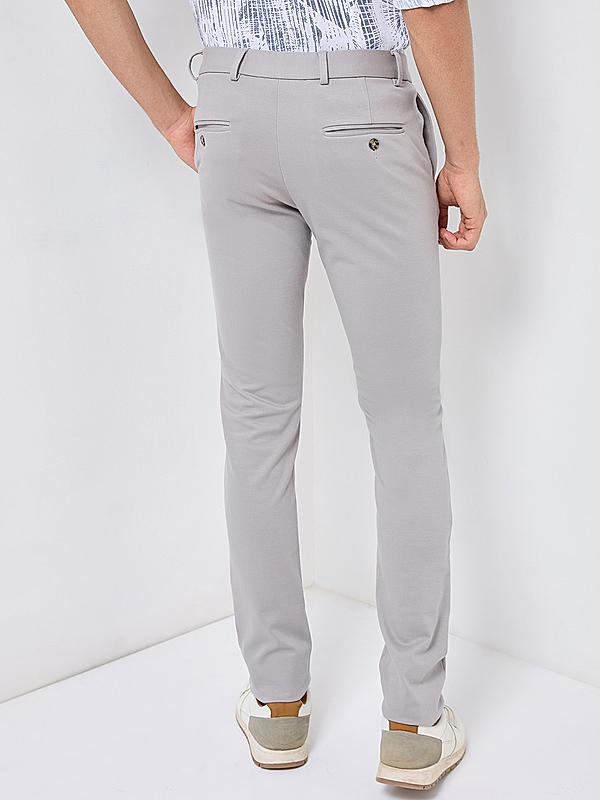 Men Slim Fit Grey Solid Trousers