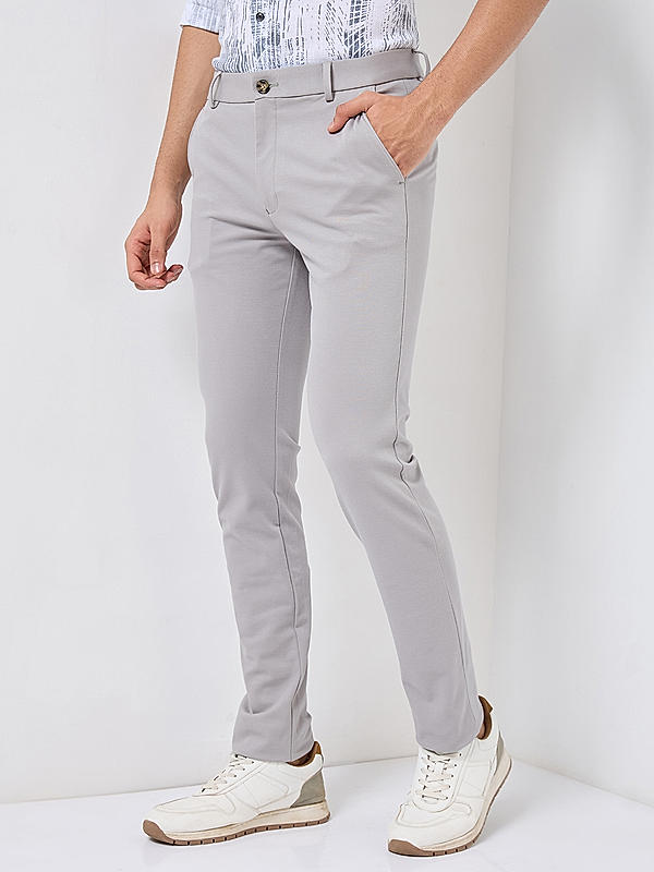 Men Slim Fit Grey Solid Trousers