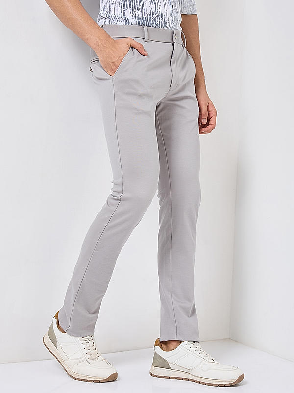 Men Slim Fit Grey Solid Trousers