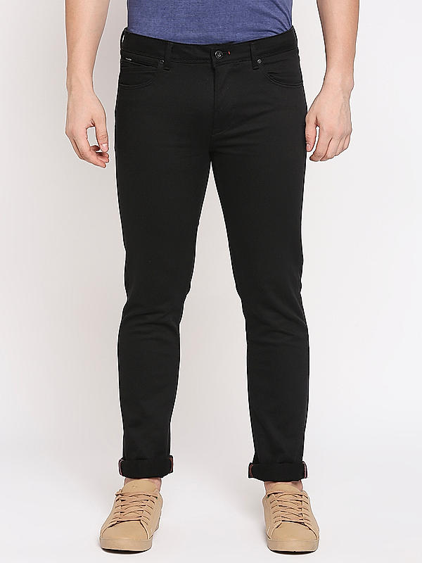 Men Slim Fit Black Solid Pants