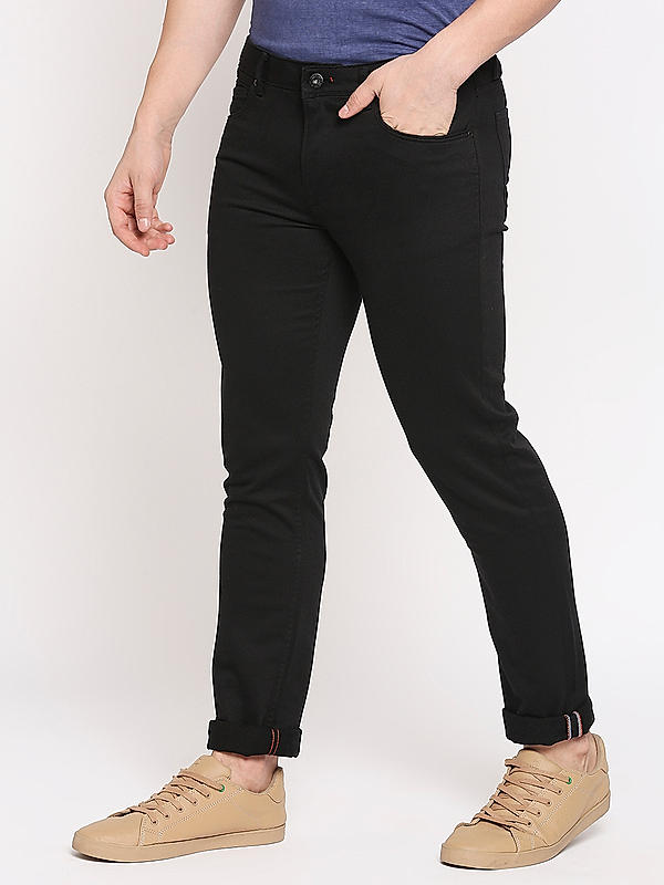 Men Slim Fit Black Solid Pants