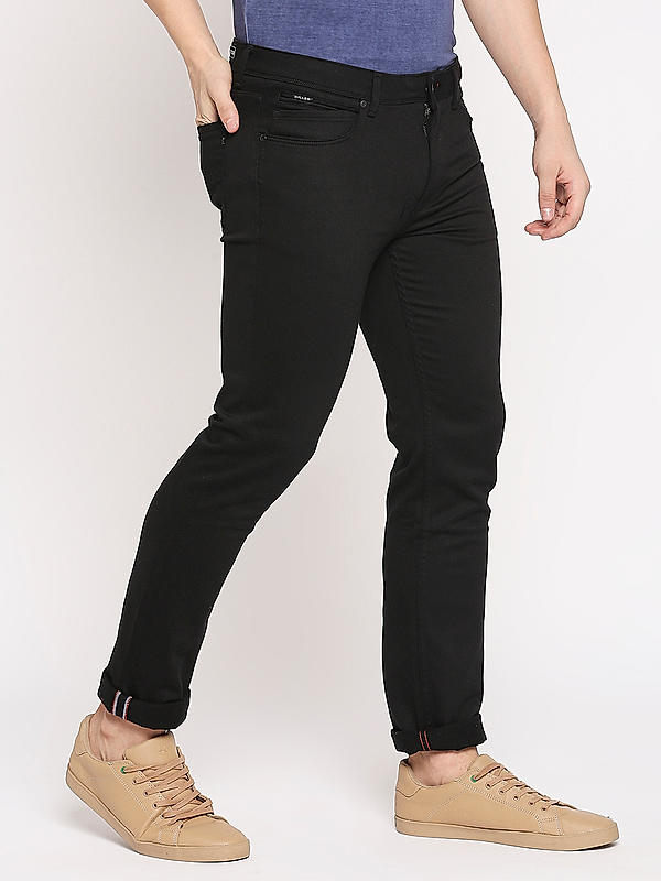 Men Slim Fit Black Solid Pants